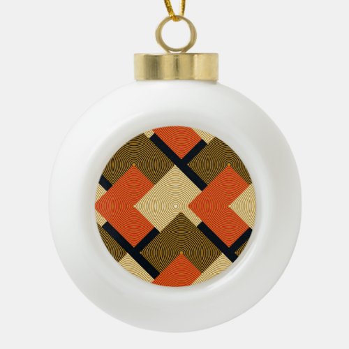 Retro Geometrical Squares Vintage Pattern Ceramic Ball Christmas Ornament