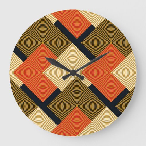 Retro Geometrical Squares Vintage Pattern Large Clock