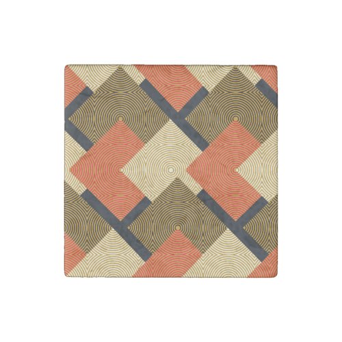 Retro Geometrical Squares Vintage Pattern Stone Magnet