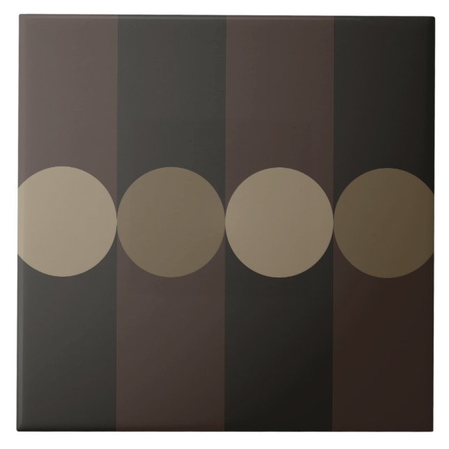 Retro Geometry Stripes Circles Black Gold Ceramic Tile (Front)