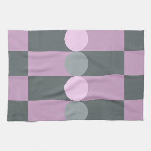 Retro Geometry Stripes Circles Purple Gray Kitchen Towel