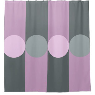 Retro Geometry Stripes Circles Purple Gray Shower Curtain
