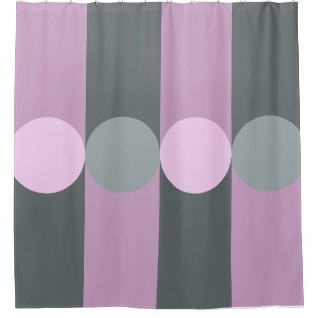 Retro Geometry Stripes Circles Purple Gray Shower Curtain (Front)