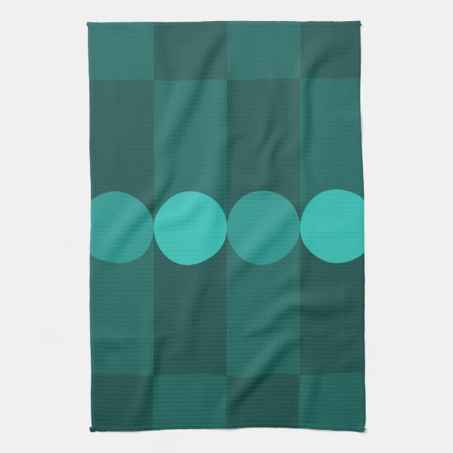 Retro Geometry Stripes Circles Teal Kitchen Towel (Vertical)