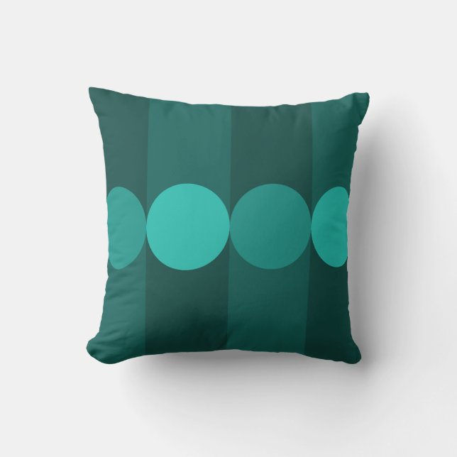 Retro Geometry Stripes Circles Teal Throw Pillow (Front)