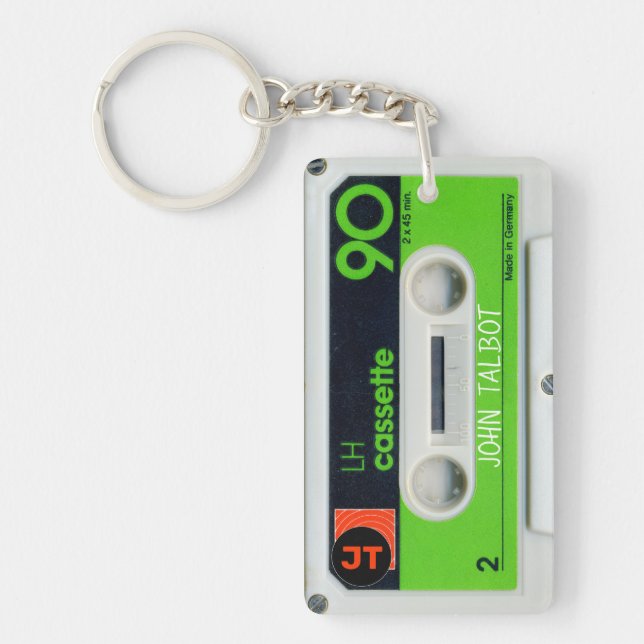 Retro German Audiotape Cassette personalized K Keychain (Front)