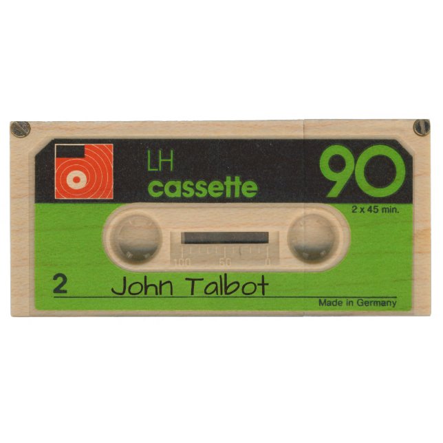 Retro German Audiotape Personalized USB Wood USB Flash Drive (Front)
