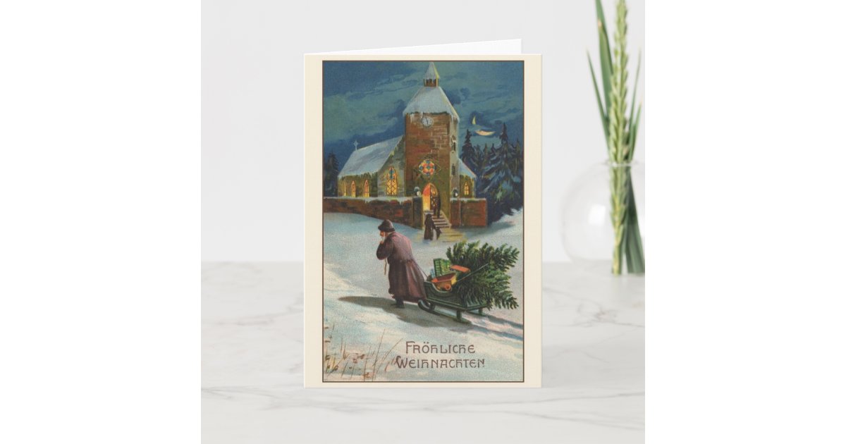 Retro German Fröhliche Weihnachten Christmas Card | Zazzle.com