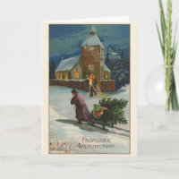 Retro German Fröhliche Weihnachten Christmas Card