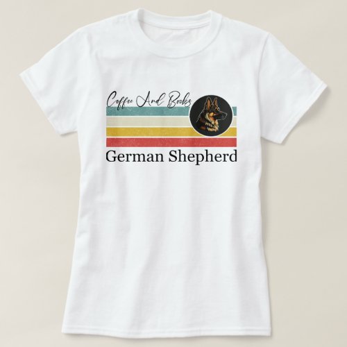 Retro German Shepherd Dog Books Coffee funny  T_Shirt