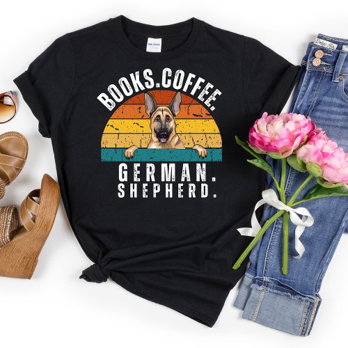 Retro German Shepherd Dog Books Coffee T_Shirt