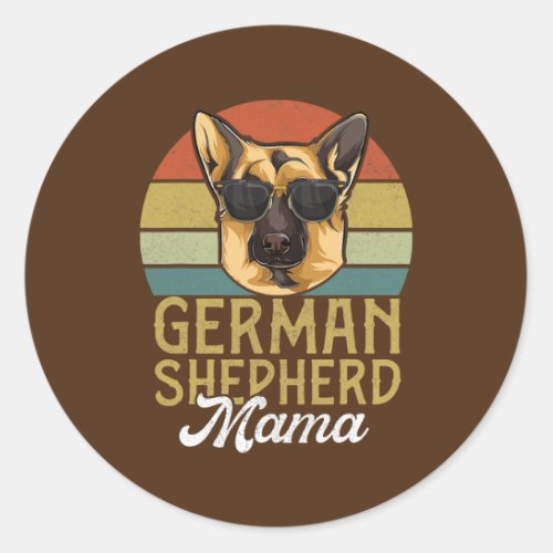 Retro German Shepherd Mama Mothers Day Dog Mom  Classic Round Sticker