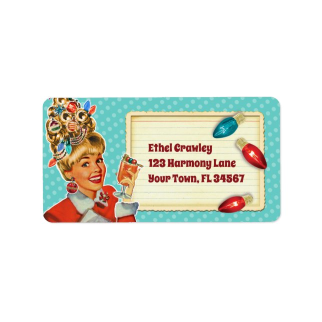 Retro Get Lit Girl Christmas Address Label (Front)