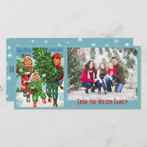 Retro Getting The Christmas Tree Photo Card