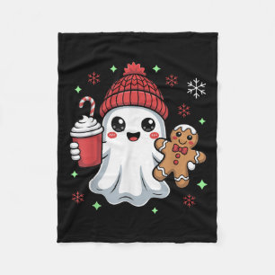 Retro Ghost Beanie Christmas Holiday Xmas Coffee G Fleece Blanket