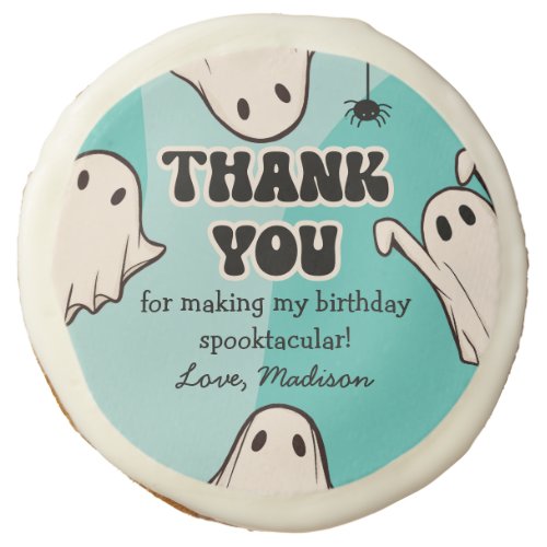 Retro Ghost Blue Halloween Birthday Party Favor Sugar Cookie