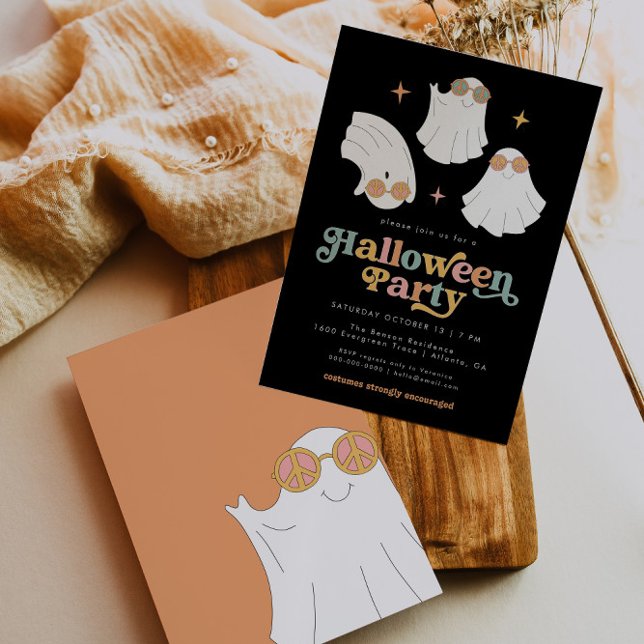 Retro Ghost Cute Halloween Party Invitation (Creator Uploaded)