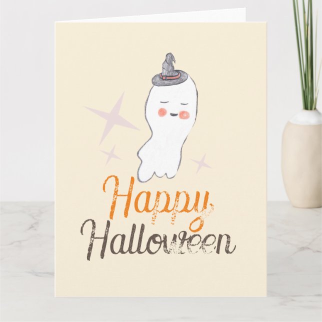 Retro Ghost Doodle Halloween Design  Card (Front)