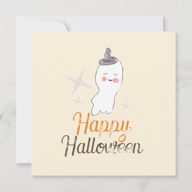 Retro Ghost Doodle Halloween Design  Card (Front)