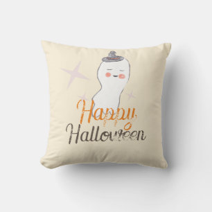 Retro Ghost Doodle Halloween Design Throw Pillow