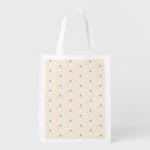 Retro Ghost Doodle Halloween Pattern Grocery Bag