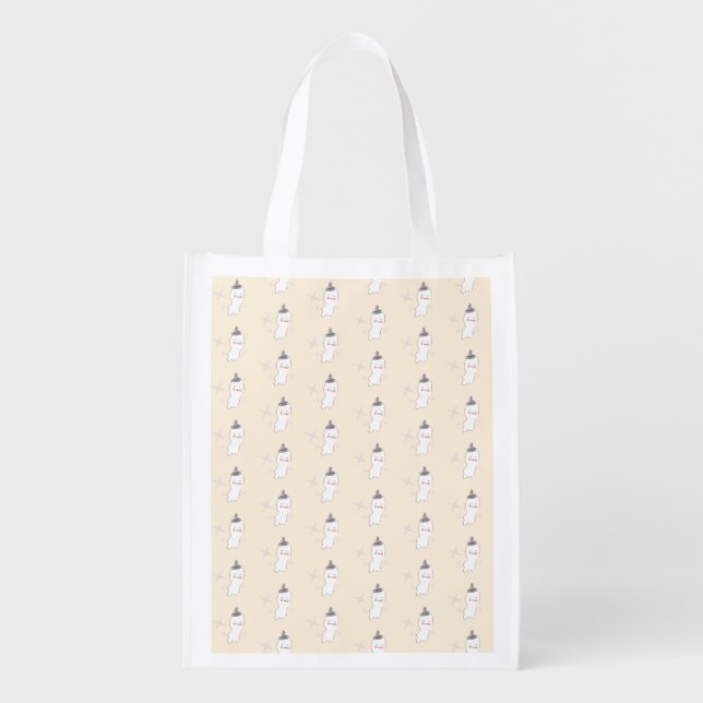 Retro Ghost Doodle Halloween Pattern   Grocery Bag (Front)