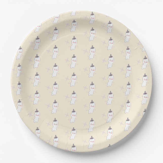 Retro Ghost Doodle Halloween Pattern  Paper Plates (Front)