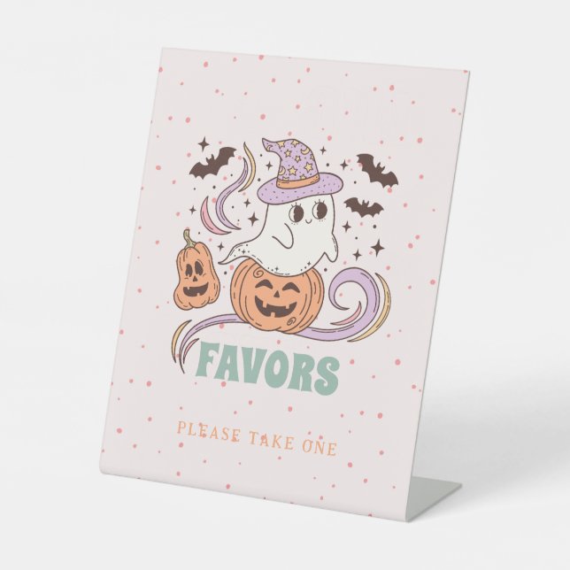 Retro Ghost Halloween Birthday Party Favors Sign (Front)