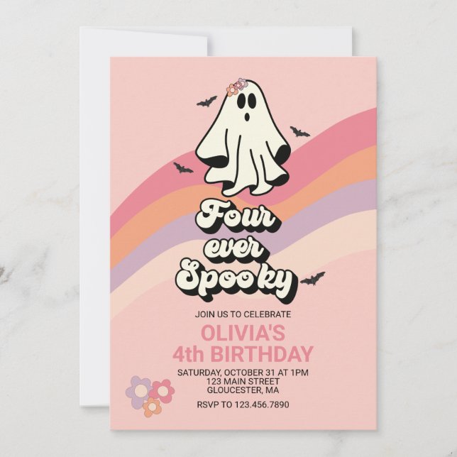 Retro Ghost Halloween Four Ever Spooky Birthday Invitation (Front)