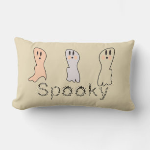 Retro Ghost Hand Lettering Spooky Tan Lumbar Pillow