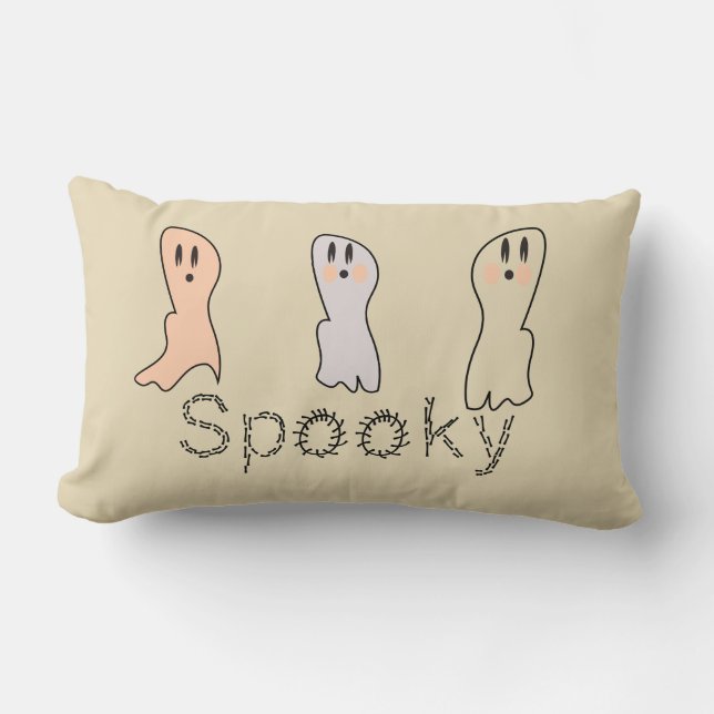 Retro Ghost Hand Lettering Spooky Tan  Lumbar Pillow (Front)