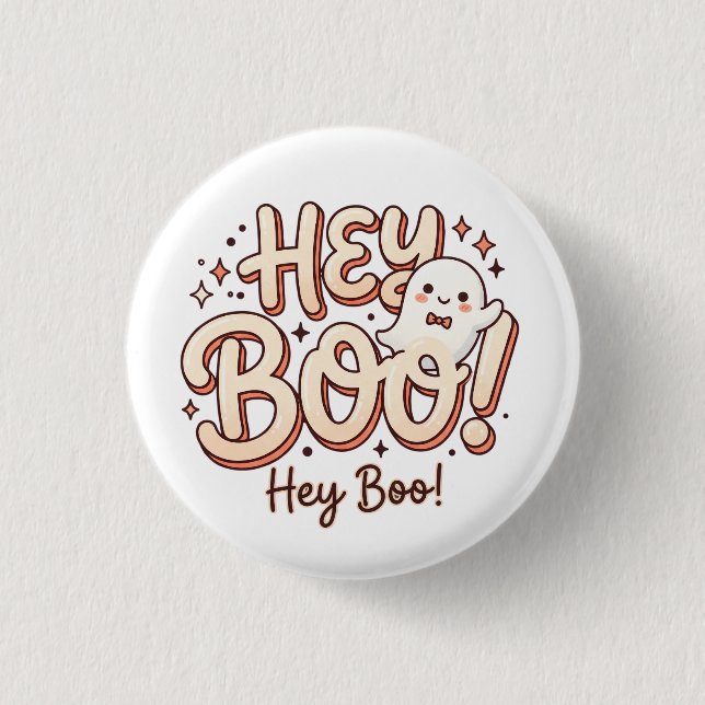 Retro Ghost "Hey Boo!"  Button (Front)