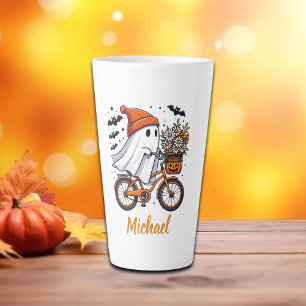 Retro Ghost on Bicycle Halloween Latte Mug