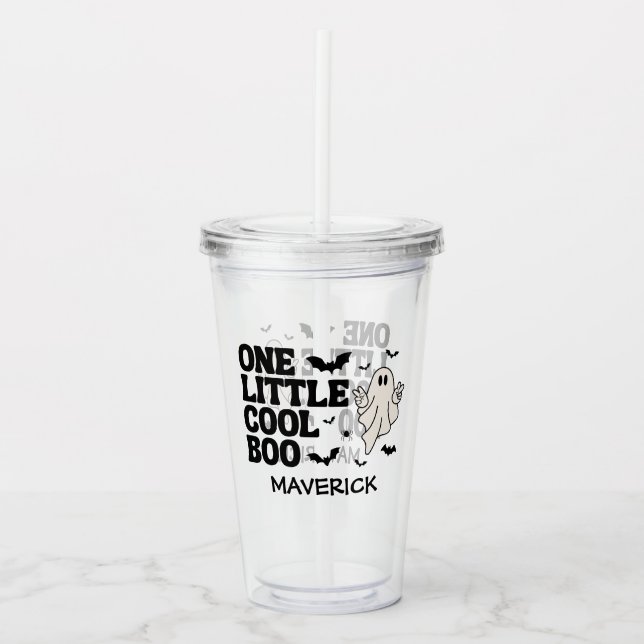 Retro Ghost One Halloween Boy 1st Birthday Acrylic Tumbler