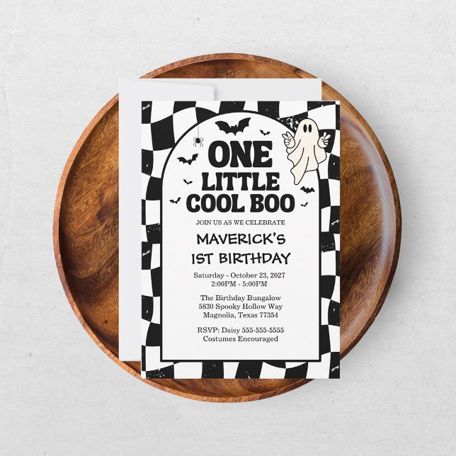 Retro Ghost One Halloween Boy 1st Birthday Invitation (Creator Uploaded)