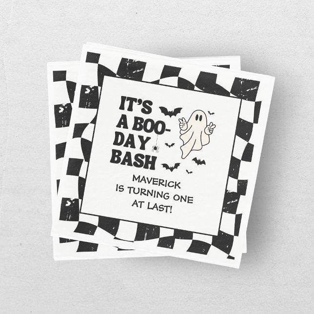 Retro Ghost One Halloween Boy 1st Birthday Napkins (Creator Uploaded)