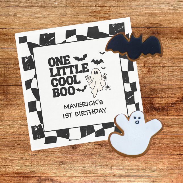 Retro Ghost One Halloween Boy 1st Birthday Napkins (Creator Uploaded)