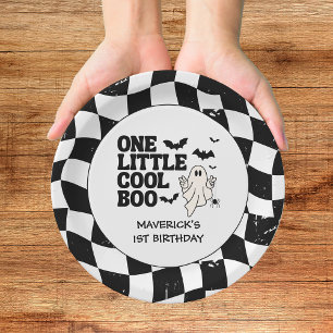 Retro Ghost One Halloween Boy 1st Birthday Paper Plates