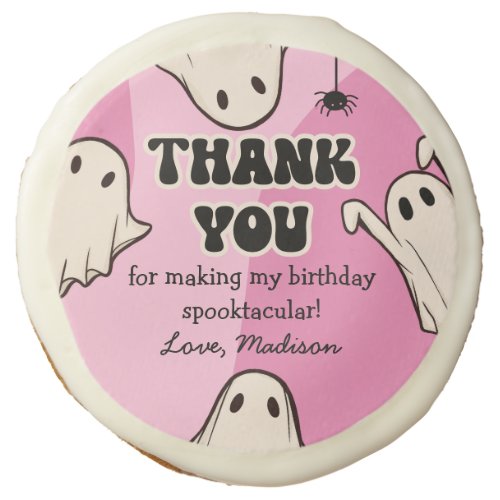 Retro Ghost Pink Halloween Birthday Party Favor Sugar Cookie