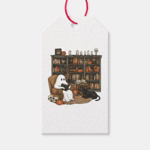 Retro Ghost Reading Books, Librarian Ghost  Gift Tags