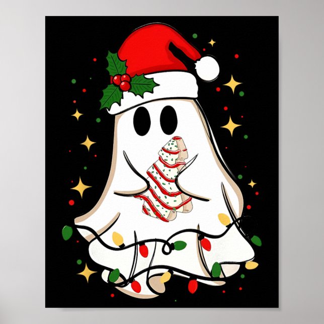 Retro Ghost Santa Christmas Holiday Xmas Santa Hat Poster (Front)