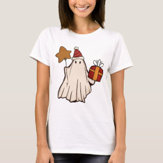 Retro Ghost Santa Christmas Holiday Xmas Santa Hat T-Shirt