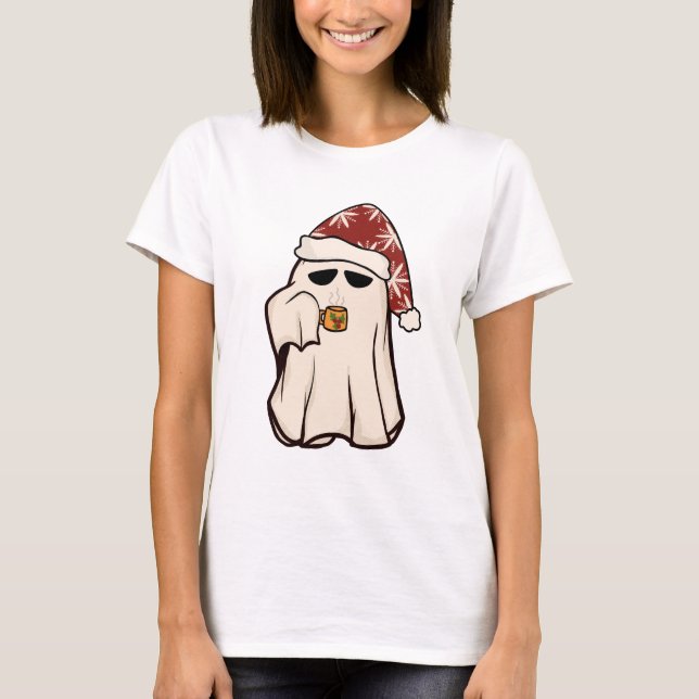 Retro Ghost Santa Christmas Holiday Xmas Santa Hat T-Shirt (Front)