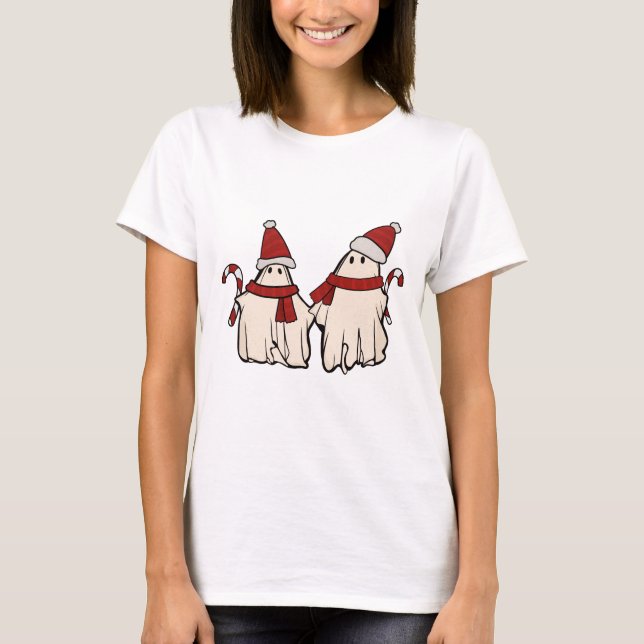 Retro Ghost Santa Christmas Holiday Xmas Santa Hat T-Shirt (Front)