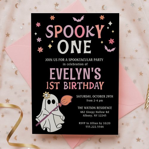 Retro Ghost Spooky 1st Birthday Invitation