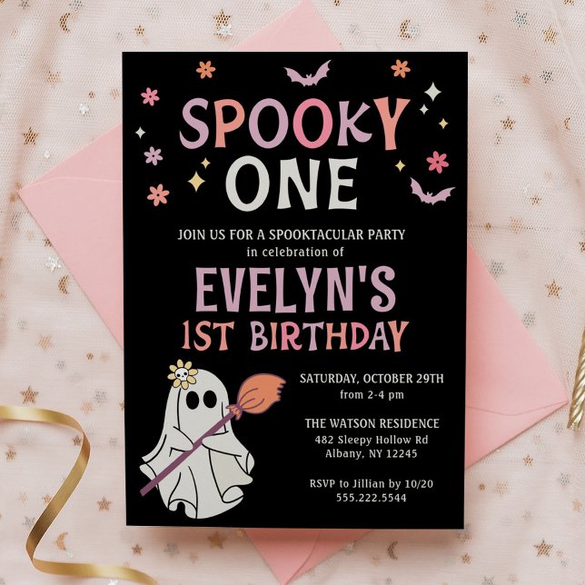 Retro Ghost Spooky 1st Birthday Invitation (Creator Uploaded)
