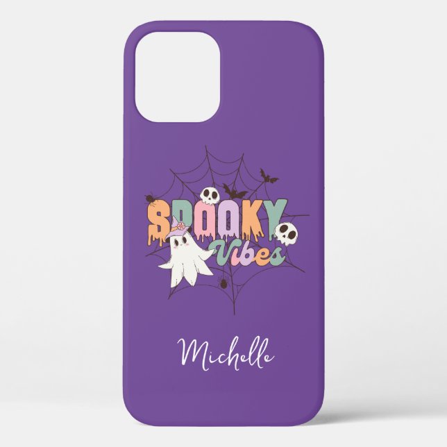 Retro Ghost Spooky Vibes Personalized Case-Mate iPhone Case (Back)