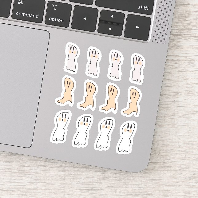 Retro Ghost Tan White Halloween Party Sticker (Detail)
