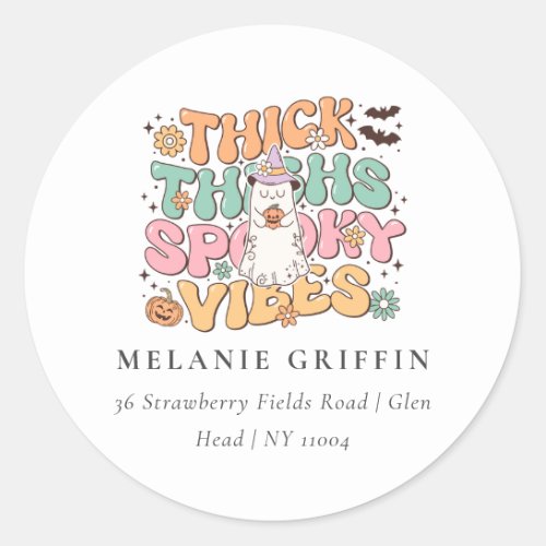 Retro Ghost Thick Thighs Spooky Vibes Address Classic Round Sticker