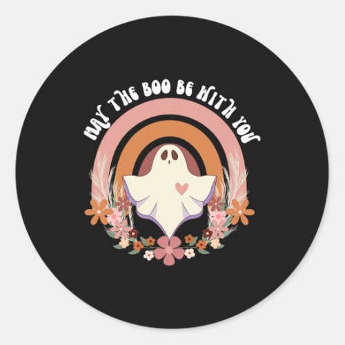 Retro Ghost Vintage Floral Boho Halloween Cute Fal Classic Round Sticker